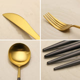 4 Pieces Matt Flatware set 18/11 Stainless Steel Cutlery set Black and Gold