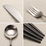 4 Pieces Matt Flatware set 18/11 Stainless Steel Cutlery set Black and Silver