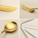 4 Pieces Matt Flatware set 18/11 Stainless Steel Cutlery set White and Gold