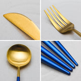 4 Pieces Matt Flatware set 18/11 Stainless Steel Cutlery set Blue and Gold
