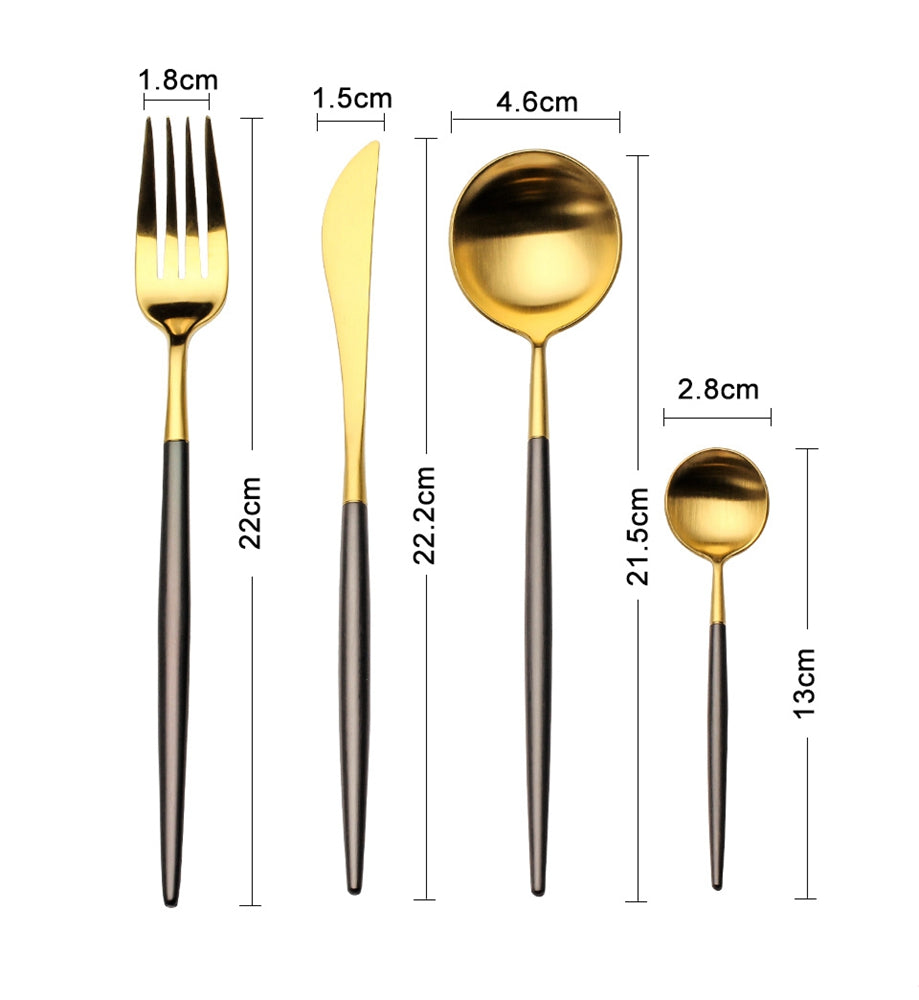 4 Pieces Matt Flatware set 18/11 Stainless Steel Cutlery set Black and Gold