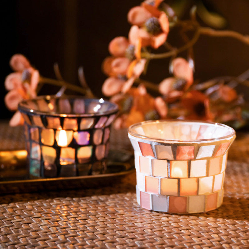 Glass Votive Candle Holders Set of 6, Mosaic Glass Tea Light Holders, Tealight Candle Holder, Candle Holders for Table Home Decor/Party Decoration